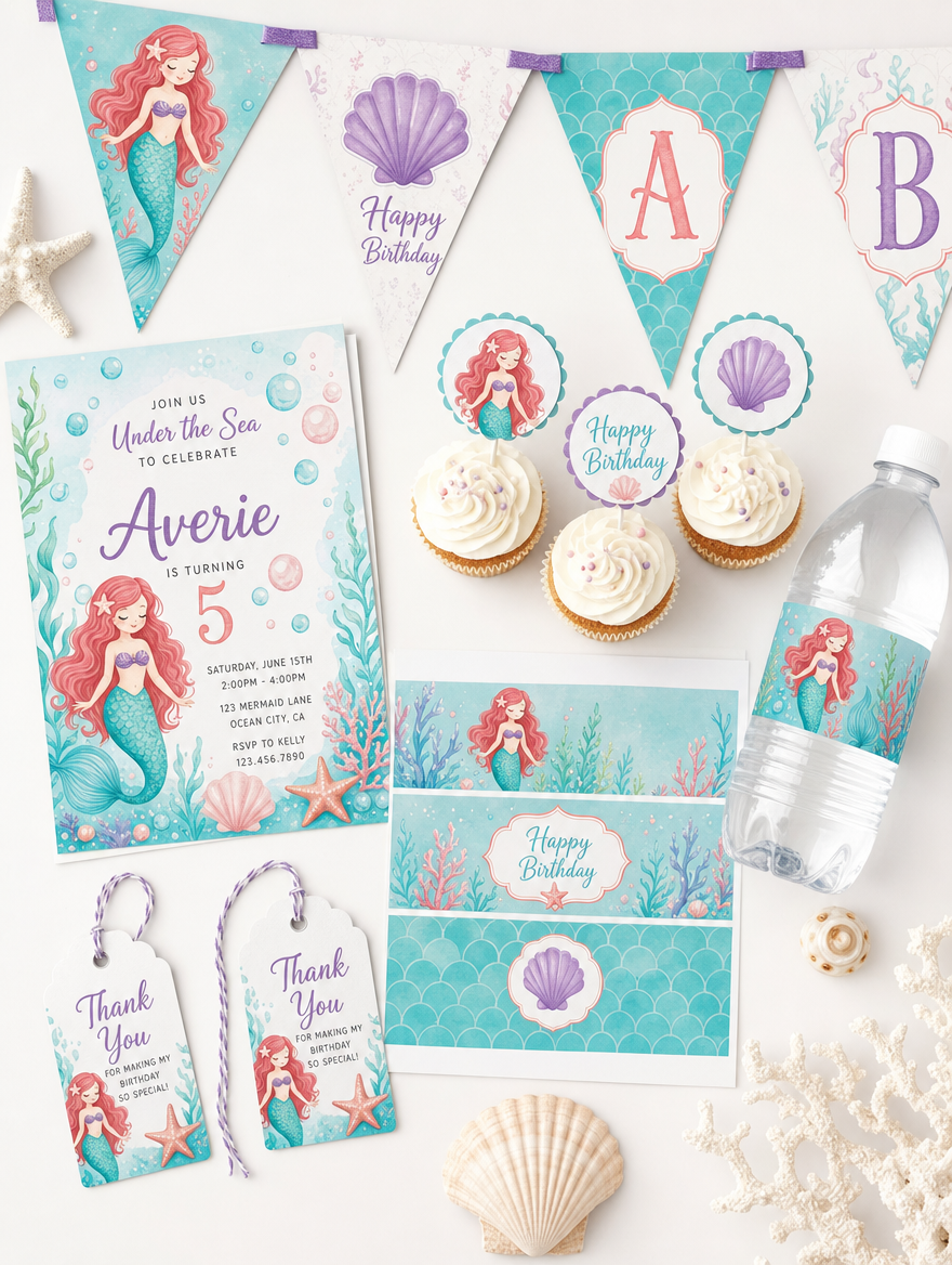 Kit Imprimible Cumpleaños Sirenas Personalizado