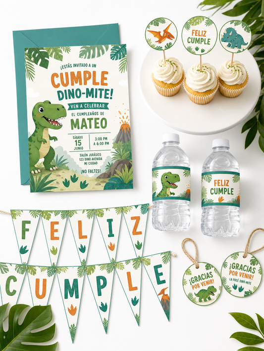 Kit Imprimible Cumpleaños Dinosaurios Personalizado