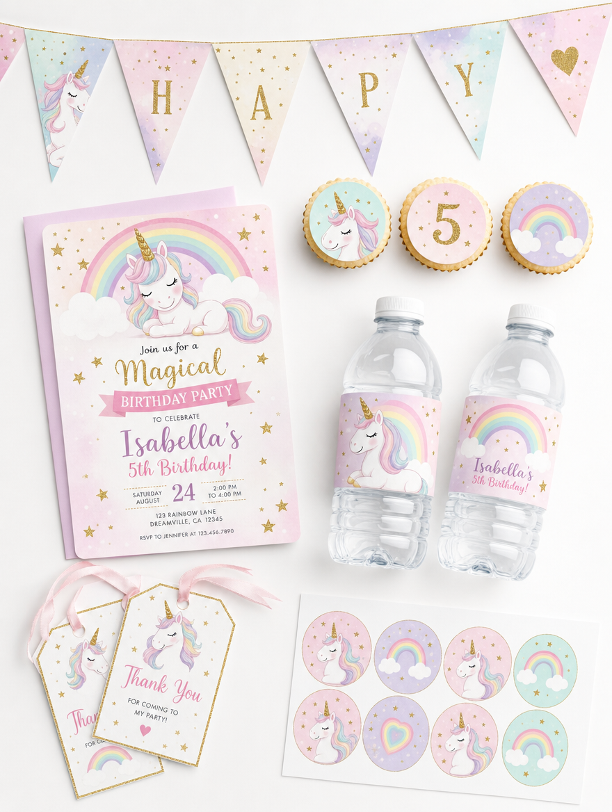 Kit Imprimible Cumpleaños Unicornio Personalizado