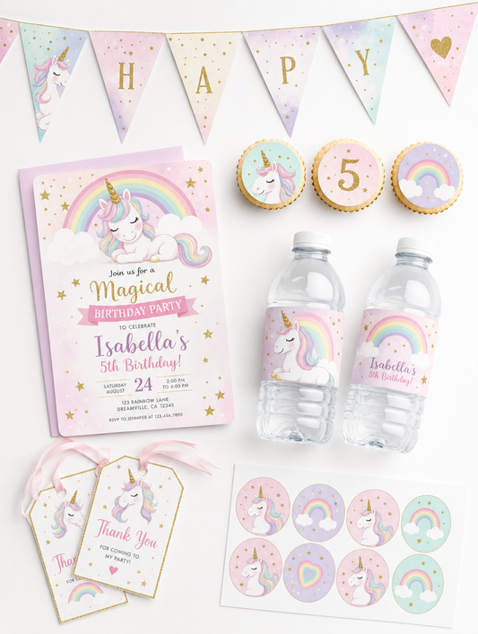 Kit Imprimible Cumpleaños Unicornio Personalizado