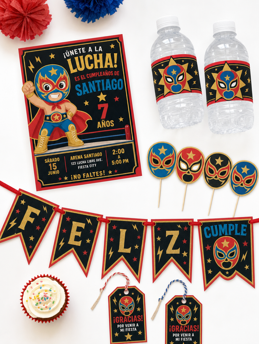 Kit Imprimible Cumpleaños Lucha Libre Personalizado