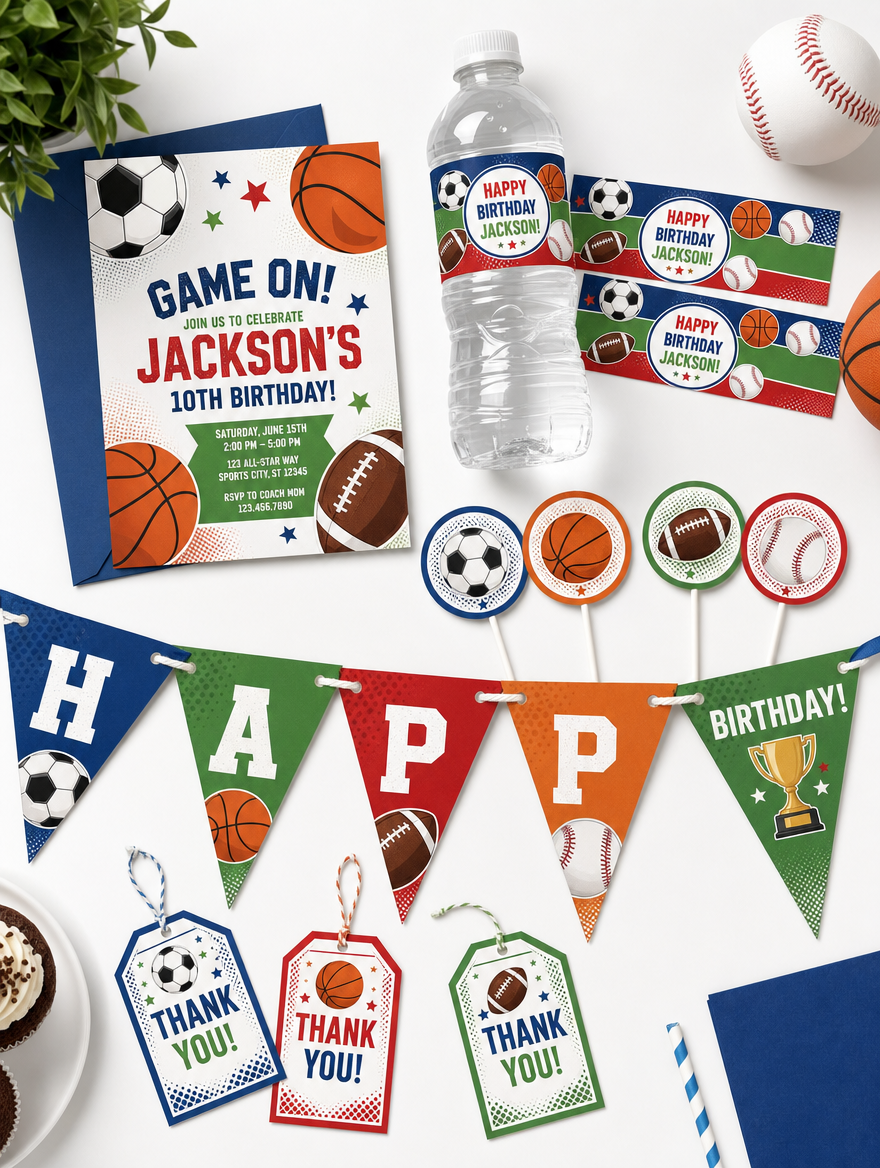 Kit Imprimible Cumpleaños Deportes Personalizado